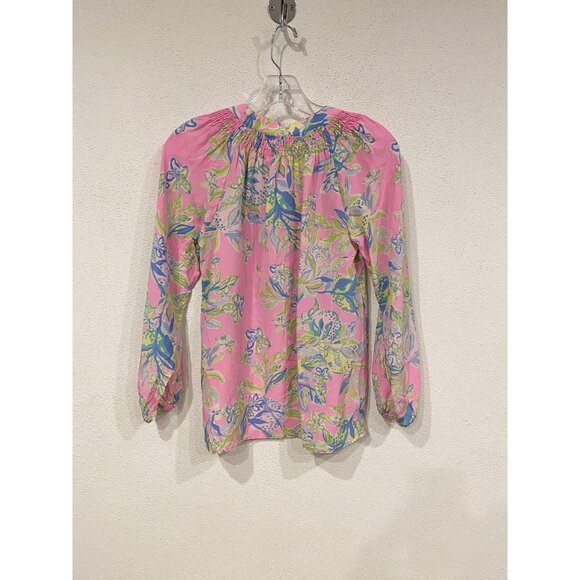 Lilly Pulitzer Elsa Blouse Womens XS Multi Squeeze the Day Silk Floral Top - Picture 5 of 5